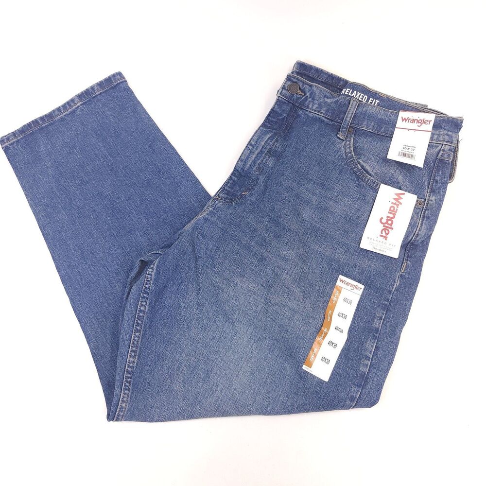 Wrangler Men's 40x30 Blue Relaxed Fit Straight Denim Jeans Casual Workwear New